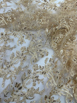 Butterfly Corded Lace Fabric - Butterfly Embroidery, Metallic Sequins, 54" Width (1 Yard)