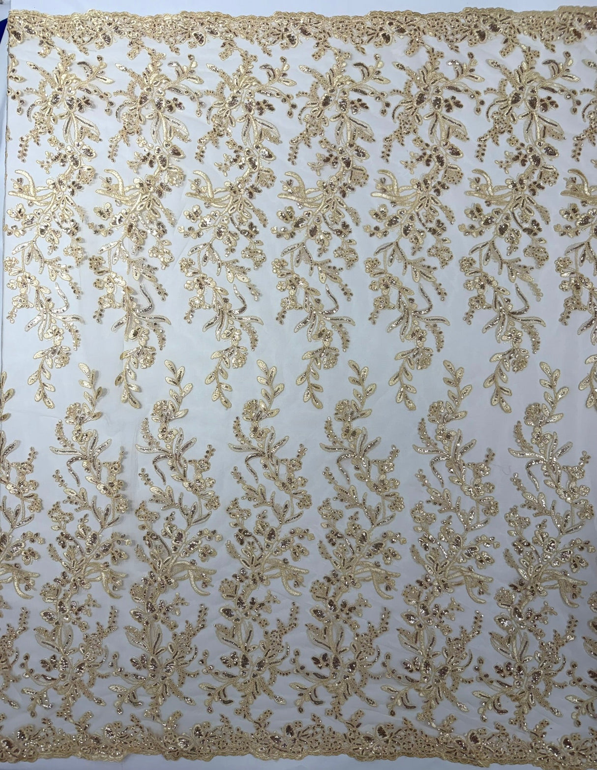 Butterfly Corded Lace Fabric - Butterfly Embroidery, Metallic Sequins, 54" Width (1 Yard)