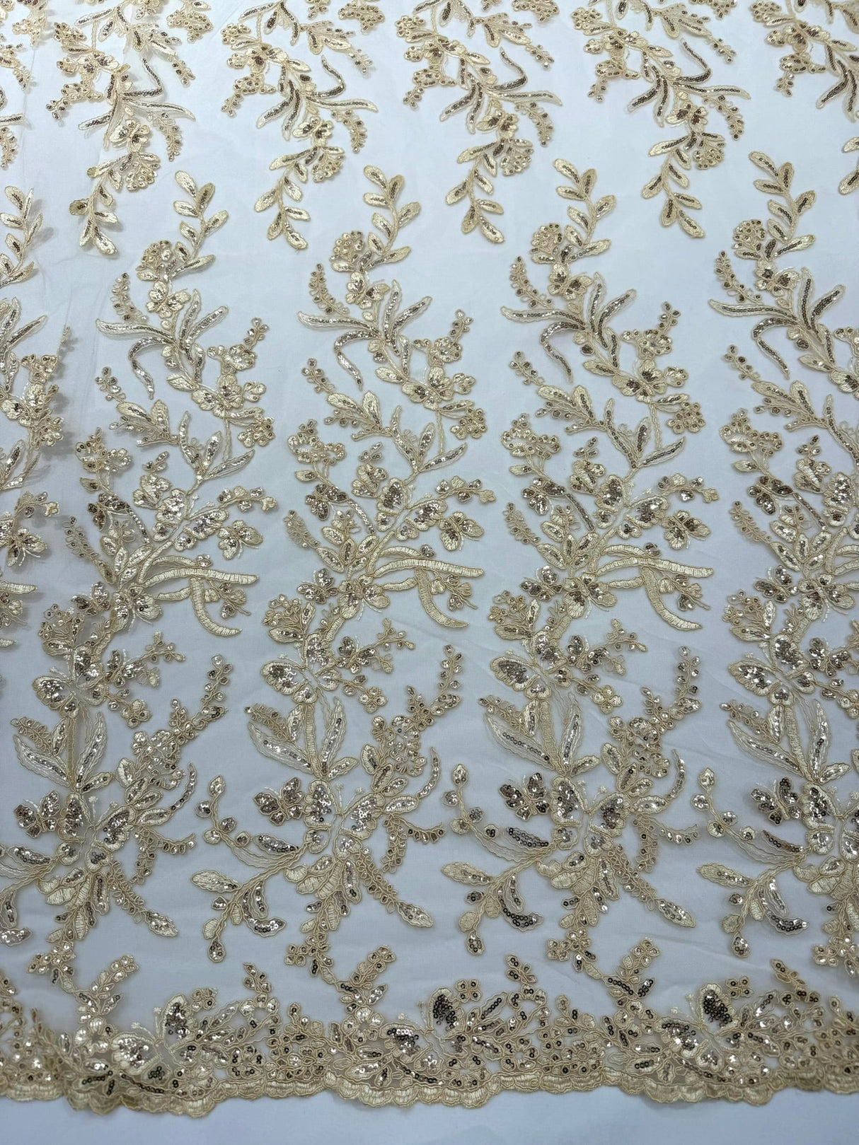 Butterfly Corded Lace Fabric - Butterfly Embroidery, Metallic Sequins, 54" Width (1 Yard)