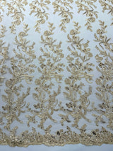 Butterfly Corded Lace Fabric - Butterfly Embroidery, Metallic Sequins, 54" Width (1 Yard)