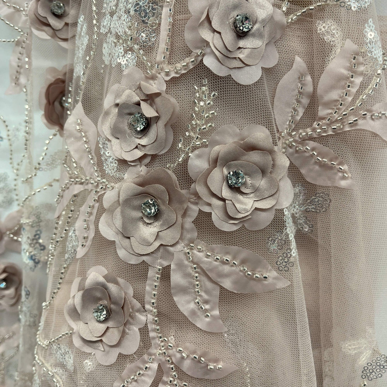 GD-229 Beaded Sequined 3D Floral Lace Fabric - 3D Floral Embroidery, 52" Width (1 Yard)