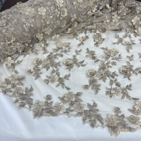3D Beaded Floral Lace Fabric