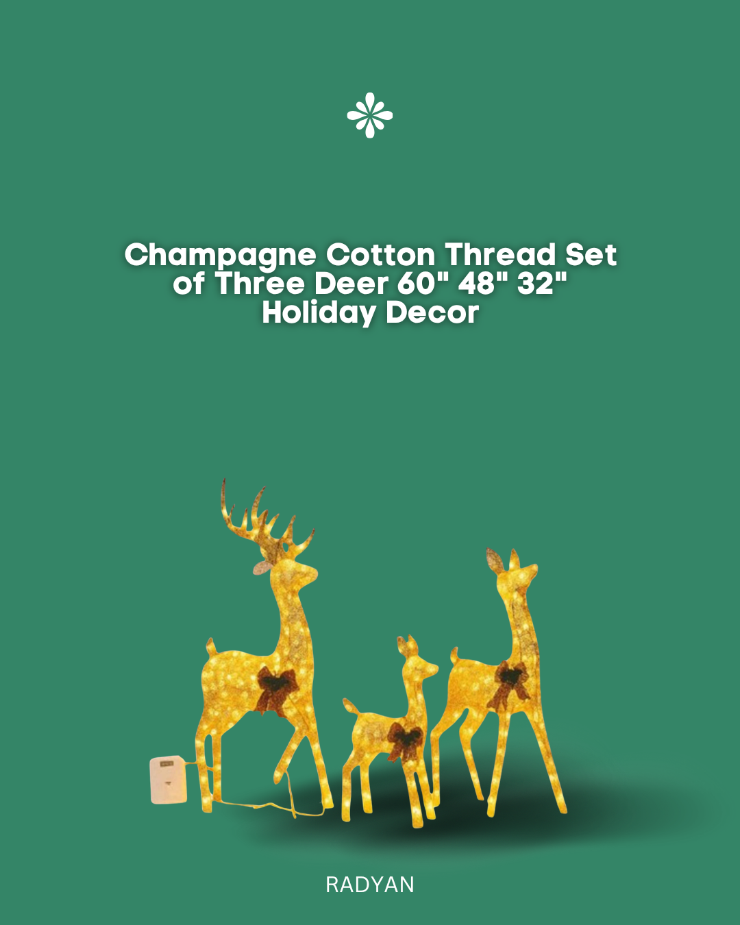 Champagne Cotton Thread Set of Three Deer 60" 48" 32" Holiday Decor