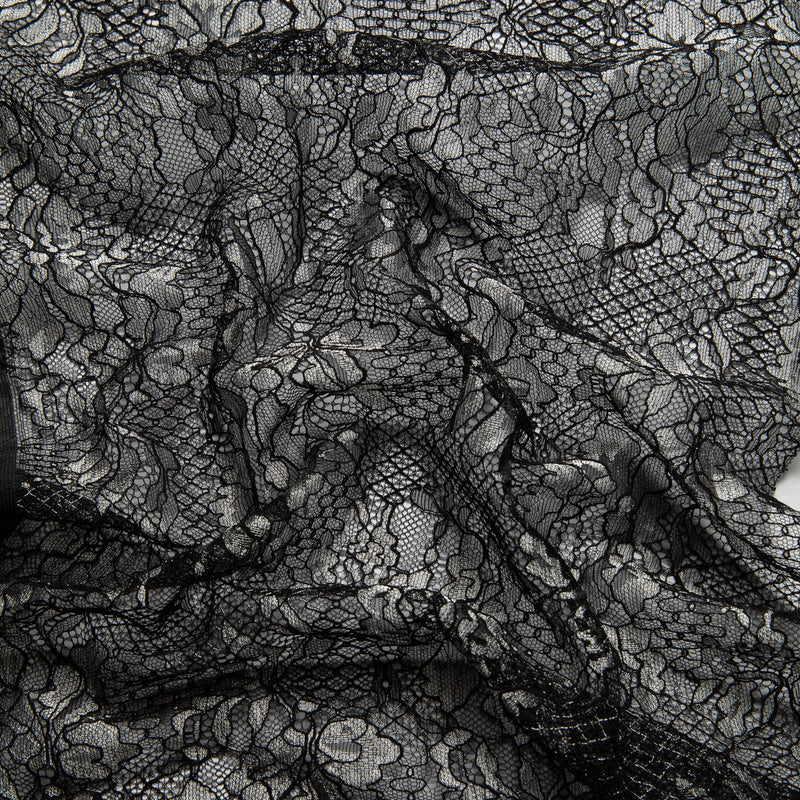 1 Yard Chantilly Lace Fabric Embroidered with Cord and Exquisite Floral Pattern, 56" Wide