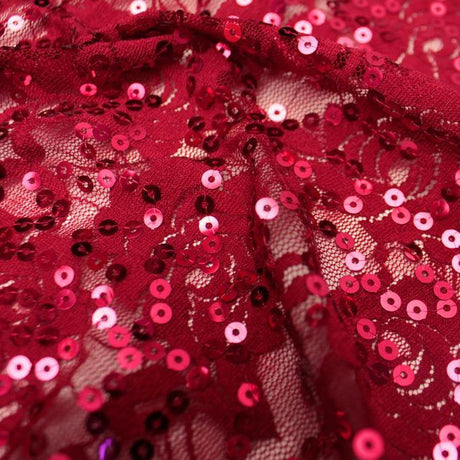 Charlize Stretch Lace Sequin Fabric - Floral Lace, All-Over Embroidered Sequin, 58/60" Width, 175 GSM (1 Yard)
