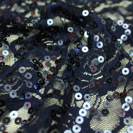 Charlize Stretch Lace Sequin Fabric - Floral Lace, All-Over Embroidered Sequin, 58/60" Width, 175 GSM (1 Yard)