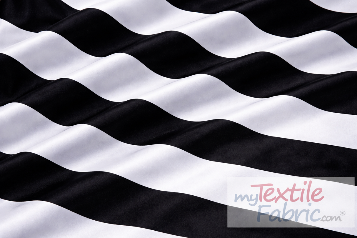 5.5" Stripe Satin Print Polyester Fabric - Black White 5.5" Stripe, 58/60" Width (1 Yard)
