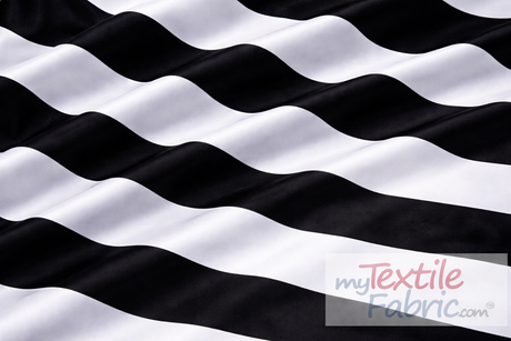 5.5" Stripe Satin Print Polyester Fabric - Black White 5.5" Stripe, 58/60" Width (1 Yard)