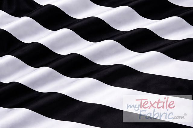 5.5" Stripe Satin Print Polyester Fabric - Black White 5.5" Stripe, 58/60" Width (1 Yard)