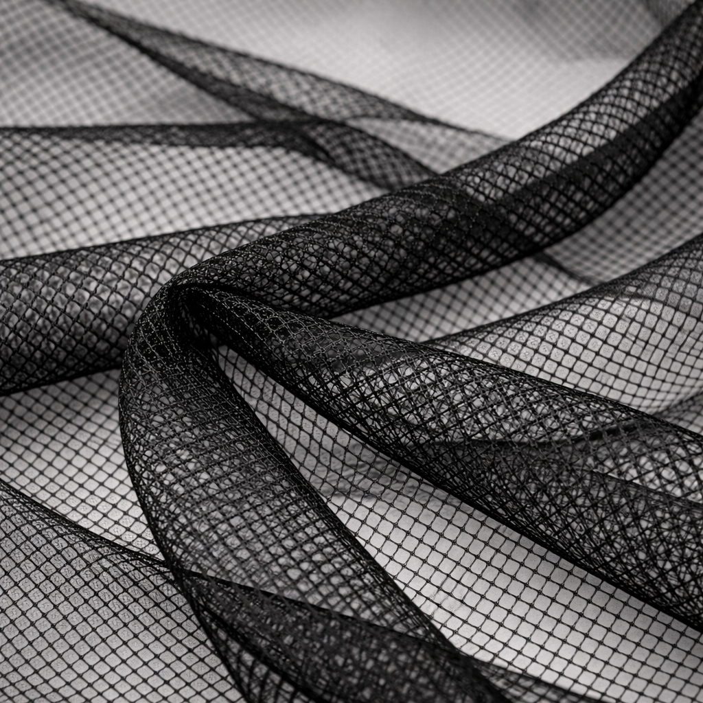 Italian Hard Net Polyester Fabric - Black And White Netting, 54" Width (1 Yard)