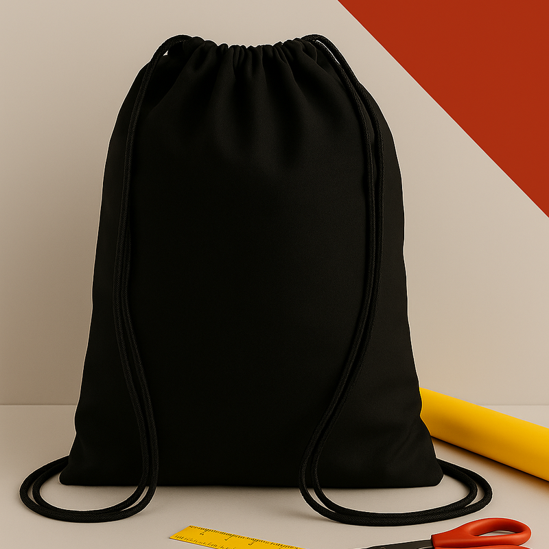 Drawstring Bag - Black Fabric - Black, 14" X 17" (1 Piece)