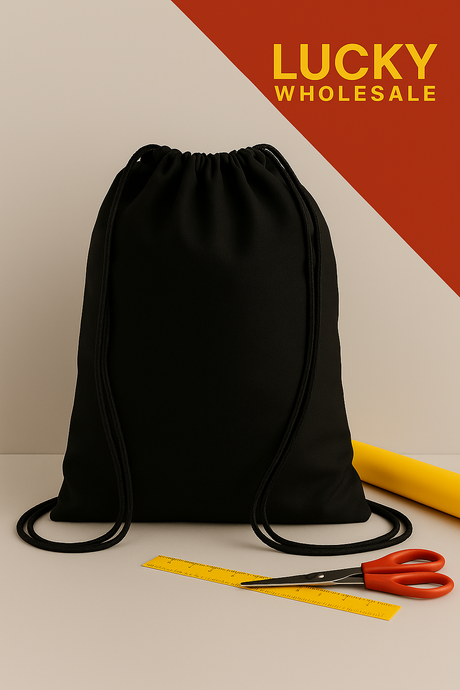 Drawstring Bag - Black Fabric - Black, 14" X 17" (1 Piece)
