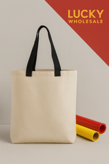 Canvas Tote Bag - Tan, Black Handles, 15" X 14" X 3" (1 Unit)