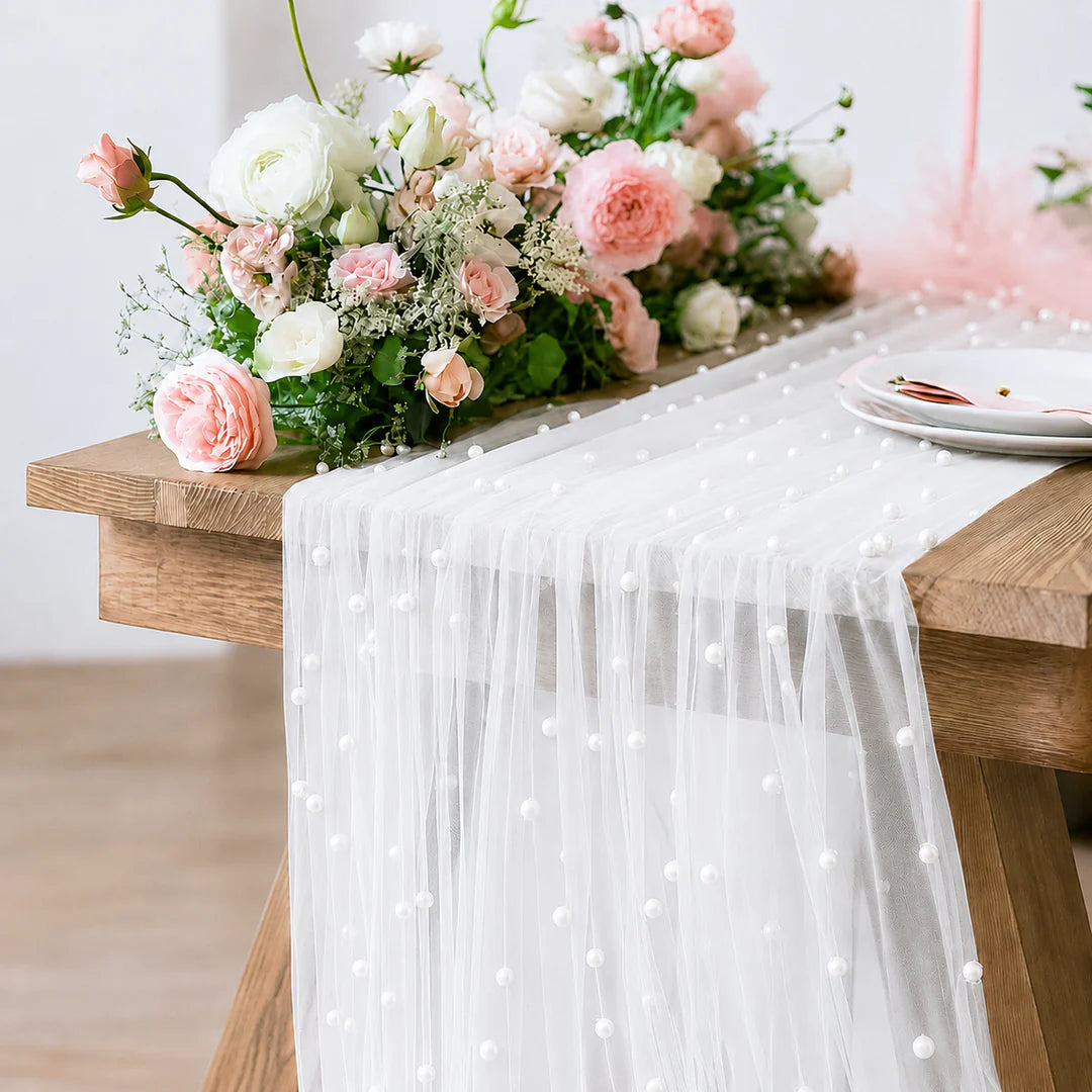 White Sheer Tulle Table Runner 30x120