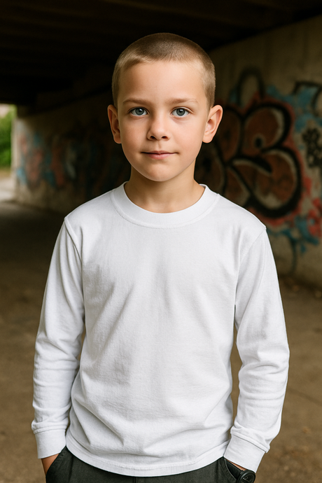 Gildan 5400B Youth Long Sleeve Cotton Fabric - White, Classic Fit, Long Sleeve (1 Piece)