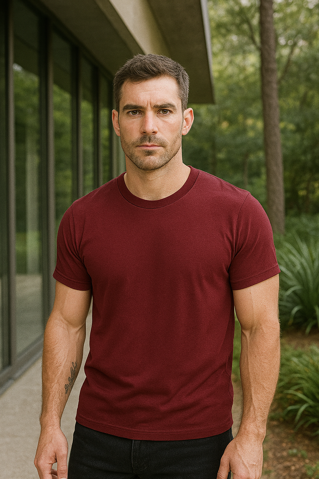 Bella Canvas 3001 Airlume Combed And Ring-Spun Cotton Fabric - Maroon, Crewneck, Short Sleeve (1 Shirt)