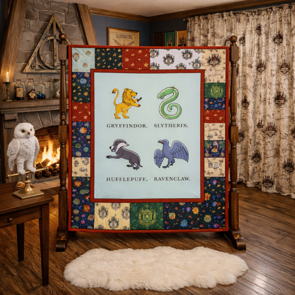 Fabric Panel Harry Potter Wizarding World Watercolor Aqua House Crest Panel 36x44 Camelot