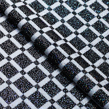 50s Check Polyester Spandex Fabric - Black and White Plaid, 58-60" Width, 240 GSM (1 Yard)