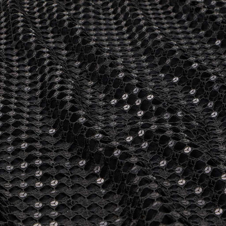 Chequered Knitted Lace Sequin Fabric - Silver, Aqua, Black, Red, Gold, 52/54" Width (1 Yard)