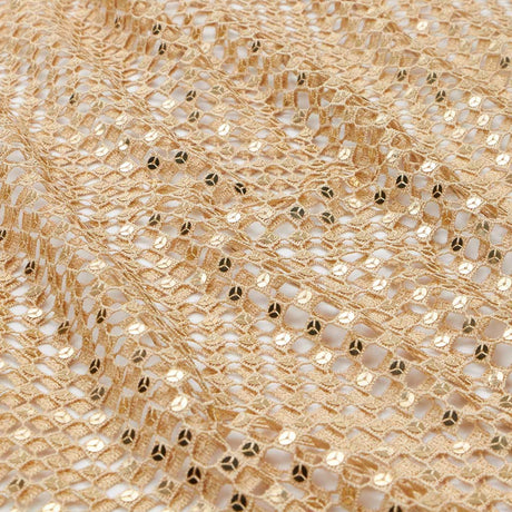 Chequered Knitted Lace Sequin Fabric - Silver, Aqua, Black, Red, Gold, 52/54" Width, 200 Gsm (1 Yard)