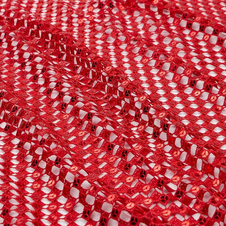 Chequered Knitted Lace Sequin Fabric - Silver, Aqua, Black, Red, Gold, 52/54" Width (1 Yard)