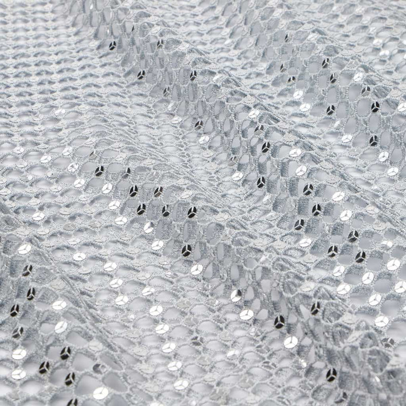 Chequered Knitted Lace Sequin Fabric - Silver, Aqua, Black, Red, Gold, 52/54" Width, 200 Gsm (1 Yard)