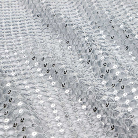 Chequered Knitted Lace Sequin Fabric - Silver, Aqua, Black, Red, Gold, 52/54" Width, 200 Gsm (1 Yard)