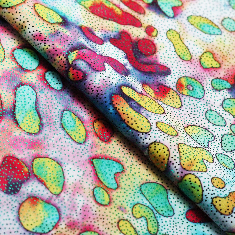 Cherry Cheetah Polyester Spandex Fabric - Multicolor Circle Print, 58/60" Width (1 Yard)