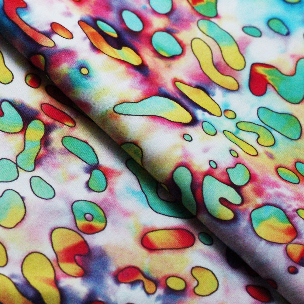 Cherry Cheetah Polyester Spandex Fabric - Multicolor Circle Print, 58/60" Width (1 Yard)