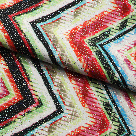Chevron Pop Polyester Spandex Fabric - Multicolor Chevron Zigzag, 58/60" Width (1 Yard)