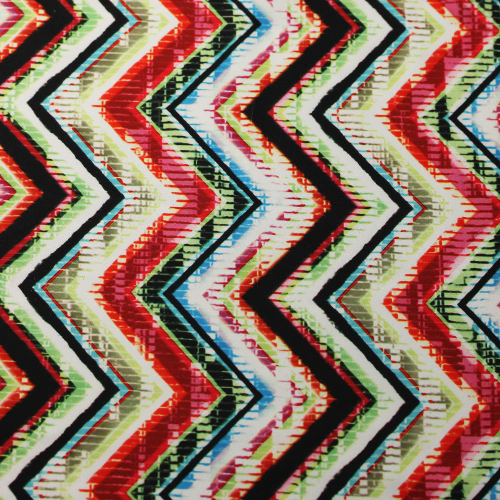 Chevron Pop Polyester Spandex Fabric - Multicolor Chevron Zigzag, 58/60" Width (1 Yard)