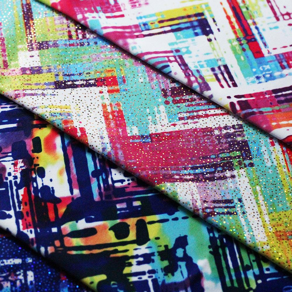 Chevron Tie Dye Polyester Spandex Fabric - Printed Chevron Pattern in Multicolor or Purple, 58-60" Width (1 Yard)