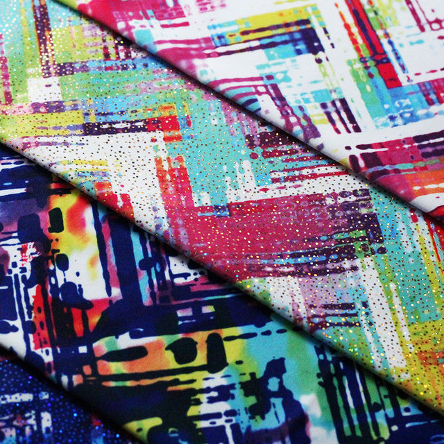 Chevron Tie Dye Polyester Spandex Fabric - Printed Chevron Pattern in Multicolor or Purple, 58-60" Width (1 Yard)