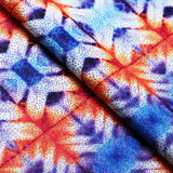 Chic Shibori Polyester Spandex Fabric - Blue And Orange Shibori Tribal Print, 58-60" Width, 240 GSM (1 Yard)