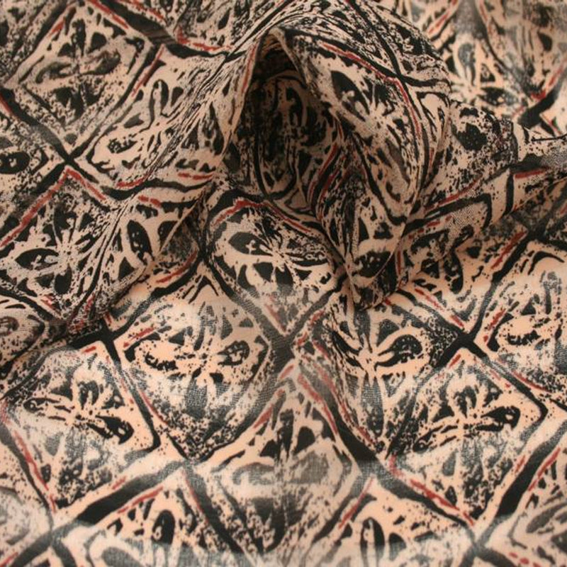 1 Yard Brown Floral Jacquard Chiffon Fabric 57/58" Wide Lightweight Sheer Polyester for Dresses & Apparel