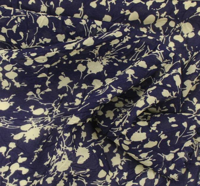 Chiffon Crinkle Print D#849-13132 100 Percent Polyester Fabric - Navy/Yellow, Crinkled, 53" Width (1 Yard)