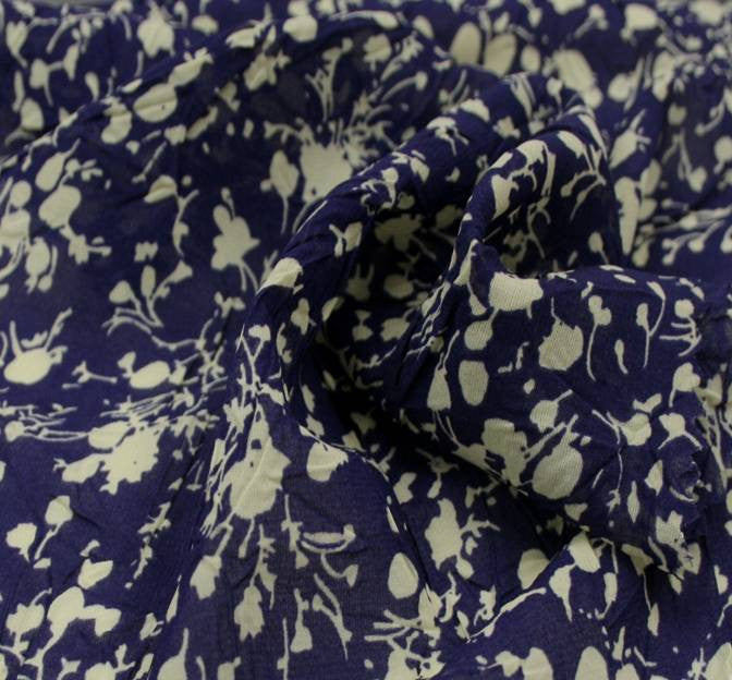 Chiffon Crinkle Print D#849-13132 100 Percent Polyester Fabric - Navy/Yellow, Crinkled, 53" Width (1 Yard)