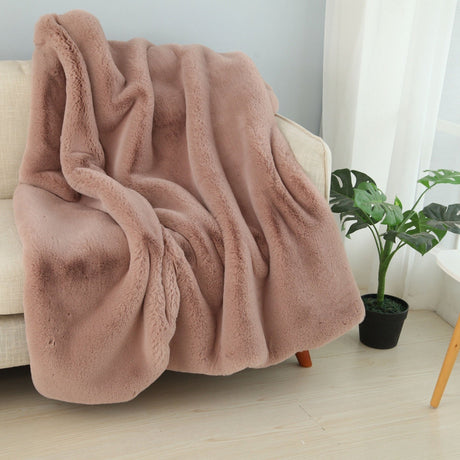Soft Cozy Faux Fur Blanket Coverlet Bedspread Throw Bedcover Quilt Polyester Fabric - Rose, Crystal Velvet Backing, 50" X 60" (1 Piece)