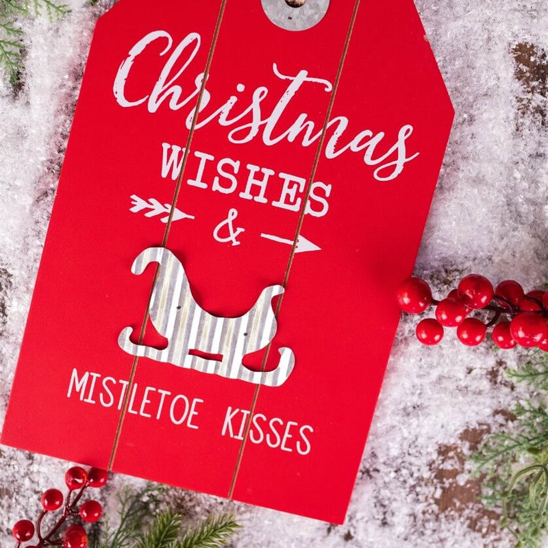 12” Wood & Metal Holiday Hanging Sign