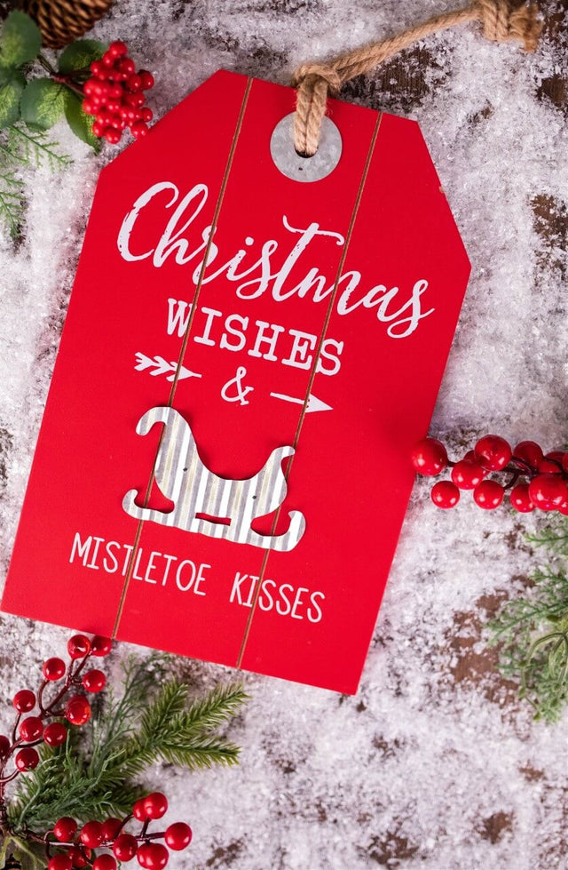 12” Wood & Metal Holiday Hanging Sign