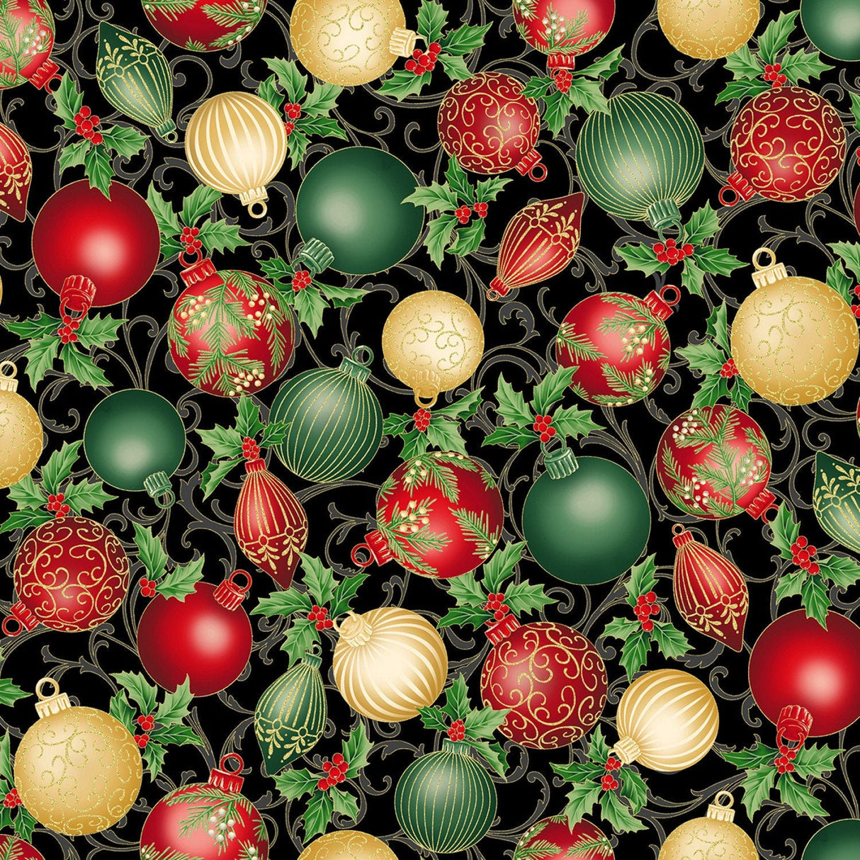 Quilting Cotton Christmas Splendor Holiday Black/Gold Hoffman Fabrics