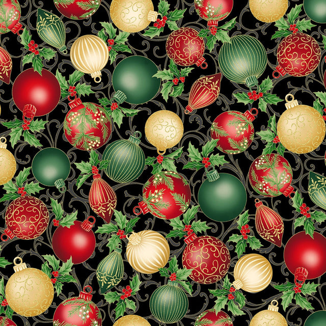 Quilting Cotton Christmas Splendor Holiday Black/Gold Hoffman Fabrics