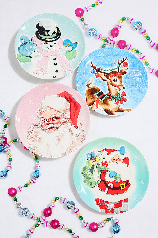 8" Vintage Round Christmas Plates - Set of 4