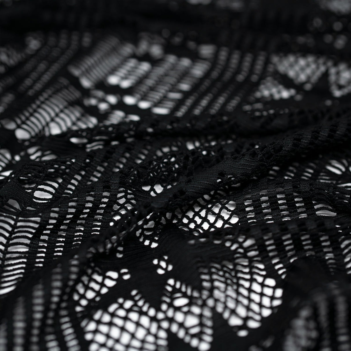 Cindy Knitted Stretch Lace Polyester Fabric - Black, White, Royal, Lime, Coral, 58/60" Width, 2-Way Stretch (1 Yard)