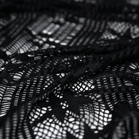 Cindy Knitted Stretch Lace Polyester Fabric - Black, White, Royal, Lime, Coral, 58/60" Width, 2-Way Stretch (1 Yard)