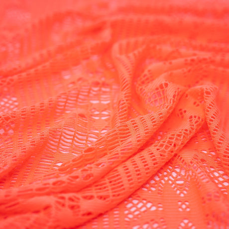 Cindy Knitted Stretch Lace Polyester Fabric - Black, White, Royal, Lime, Coral, 58/60" Width, 2-Way Stretch (1 Yard)