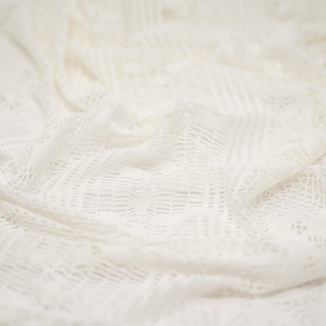 Cindy Knitted Stretch Lace Polyester Fabric - Black, White, Royal, Lime, Coral, 58/60" Width, 2-Way Stretch (1 Yard)
