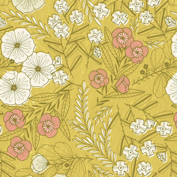 Cotton Print Backyard Bloom Fabric 44/45 Citrus