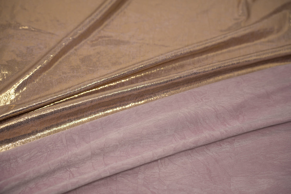 Claudette Creased Foiled Polyester Spandex Fabric - Foiled Creased Texture, 54" Width, 4-Way Stretch (1 Yard)