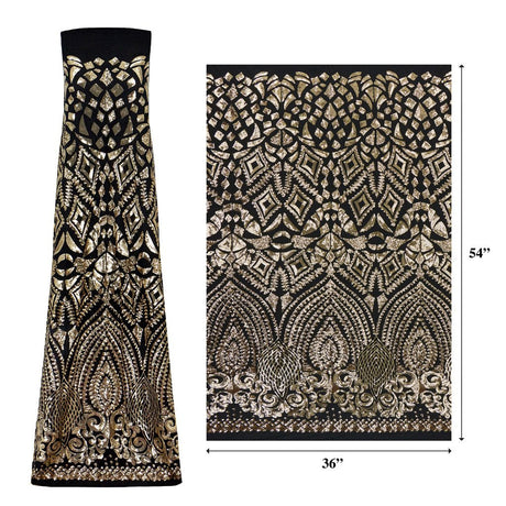 Cleopatra Stretch Mesh Sequin Fabric - Black/Gold, Black/Silver, Tan/Gold, Tan/Rose Gold, 54" Width (1 Yard)